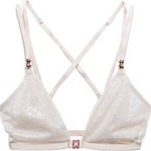 Savage x Fenti Strappy Bralette Women's size M White Rose Gold Sheer Mesh - NEW
